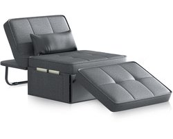 Slaapbank 1 Persoons - 4-In-1 Bank met Slaapfunctie - Verstelbare Bedbank met Kussens en Opbergzakken - Hoekbank met Slaapfunctie voor Woonkamer Slaapkamer Logeerkamer - Donkergrijs - 180x80x38 cm