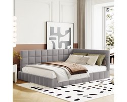 Slaapbank 140x200 cm - Gestoffeerd Bed Met Lattenbodem - Zeer Comfortabel - Fluweel - Grijs