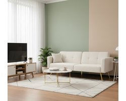 Slaapbank 175x64x72 cm – Luxe Teddy Sofa Bed met Verstelbare Rugleuning, Gouden Poten, Opbergvakken & Kussens – Compacte Moderne 2-Zits Bedbank voor Woonkamer / Logeerkamer / Studio – Wit – Medahomestore