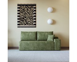 Slaapbank - 175x95x83 cm - Groen - Corduroy - Zachte Zit - Modulaire Bank - Met Slaapfunctie