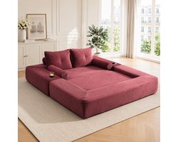 Slaapbank - 180x98x80 cm - Wijnrood - Corduroy - Zachte Zit - Modulaire Bank - Met Slaapfunctie