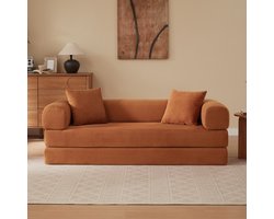 Slaapbank 195 × 89 × 59 cm - Modulair en Montagevrij - Velours - Terracotta