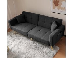 Slaapbank 2-in-1 met Slaapfunctie – Arqam Luxe Uitklapbare Loveseat Grijs, Verstelbare Rugleuning, Compacte Sofa met Gouden Poten & Kussens