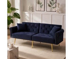 Slaapbank 2 Persoons - 2-zits Bank - Verstelbare rugleuning - met armleuningen - Multifunctionele slaapbank - Fluweel - Scandinavische stijl - Paars