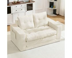 Slaapbank 2 persoons - 2-zitsbank - uitklapbare bank - ligbank - multifunctionele bank - bank met opbergruimte - bank met zijvakken - brede armleuningen - zachte bekleding - veerkrachtige vulling - Beige