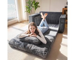 Slaapbank 2-zits Convertible “UrbanLuxe Comfort” – Industrieel Design van Industrialhome – Corduroy Bankbed met 2 Kussens, Opvouwbare Loveseat, Comfortabel & Ruimtebesparend – Donkerblauw 140x81x75 cm – Uitschuifbaar Logeerbed 101x196 cm