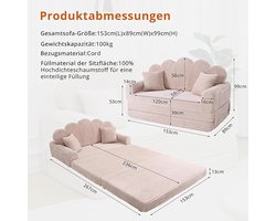 Slaapbank 2-Zits Inklapbaar Boneless Corduroy en Schuim – Compacte Woonkamer Bank met Slaapfunctie, 153 x 267 cm, Inclusief Kussens en Zijzakken – Pauwhome Beige