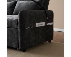 Slaapbank 2-zits Klapslaapbank 129 x 76 x 81 cm – Uittrekbare Loveseat met Slaapfunctie – Verstelbare Rugleuning 108°/135°/180° – USB Oplaadpoort – Telefoonhouder & Opbergvakken – Chenille Grijs Modern Design – HomebyNicole
