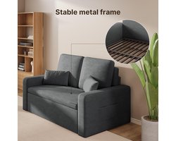 Slaapbank 2-zits met Slaapfunctie 147x196x87 cm – 3-in-1 Uitschuifbare Sofa Bed met Opbergvakken, Velours Donkergrijs – HomebyNicole