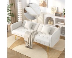 Slaapbank - 2-Zits - Verstelbare Armleuningen - Modern en Opvouwbaar - Velours - Antiek Wit