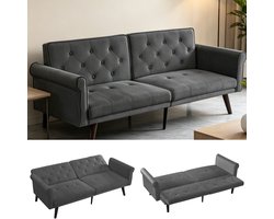 Slaapbank 2-Zits - Verstelbare Velvet Bank Met 5 Standen Rugleuning - Multifunctionele Sofa Bed Voor Woonkamer En Slaapkamer - Compacte Lounge Bank Met Comfortabele Zit - Grijs