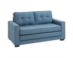 Slaapbank – 2-Zitsbank – Bedbank – Uitklapbank – Zetelbed – Linnen Look Stof – Inklapbaar – Rubberen Houten Frame – Blauw – Compact 147,5x75x85 cm