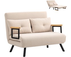 Slaapbank - 2 - zitsbank - fluwelen bank - slaapfunctie - incl. 2 kussens - fluweellook - naturel + beige + zwart