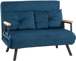 Slaapbank - 2 - zitsbank - fluwelen bank - slaapfunctie - incl. 2 kussens - fluweellook - naturel + blauw