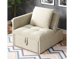 Slaapbank - 3-in-1 Opvouwbare Slaapstoel met Verstelbare Rugleuning - Linnen - Ligstoel en Eenpersoonsbed - voor Woonkamer, Slaapkamer of Logeerkamer - beige