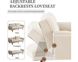 Slaapbank 3-zits Convertible Beige 191 x 79 x 83 cm – Verstelbare Rugleuning – Moderne Sofa Bed voor Woonkamer, Studio & Logeerkamer – Inclusief Futonfunctie – Beige – HomebyNicole