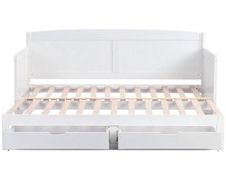 Slaapbank 90x190 cm daybed met uitschuifbed en lades | Eenpersoonsbed van wit grenenhout met opbergruimte (zonder matras)