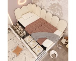 Slaapbank 90x190 cm - eenpersoonsbed met bedbodem - kinderbed met ladeopslag - beige - zonder matras