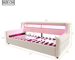 Slaapbank 90x200 cm Beige van Fluweel Met LED-verlichting, USB-oplaadpunt, Hydraulische Opbergruimte