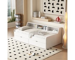 Slaapbank 90x200 cm - eenpersoonsbed - met twee lades - met opbergruimte - wit - zonder matras