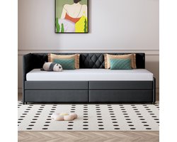 Slaapbank 90x200 cm, uitschuifbare slaapbank voor woonkamer, 2-in-1 converteerbare bank, ruimtebesparend bed, fluwelen bekleding, grijs, zonder matras