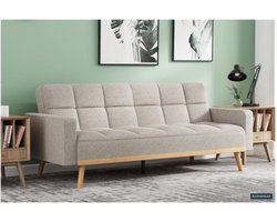Slaapbank Adana Beige , voor 3 personen, Eucalyptushouten frame, koudschuim matras