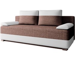Slaapbank ATLANTA – 3-zits – Uitklapbaar tot tweepersoonsbed – Sofa Set - Met Opbergruimte en Binnenvering – Geweven stof en kunstleer – Briun + Wit