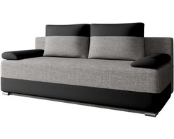 Slaapbank ATLANTA – 3-zits – Uitklapbaar tot tweepersoonsbed – Sofa Set - Met Opbergruimte en Binnenvering – Geweven stof en kunstleer – Grijs+ Zwart
