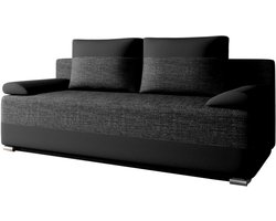 Slaapbank ATLANTA – 3-zits – Uitklapbaar tot tweepersoonsbed – Sofa Set - Met Opbergruimte en Binnenvering – Geweven stof en kunstleer – Zwart