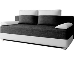Slaapbank ATLANTA – 3-zits – Uitklapbaar tot tweepersoonsbed – Sofa Set - Met Opbergruimte en Binnenvering – Geweven stof en kunstleer – Zwart + Wit
