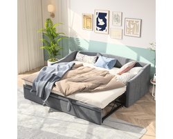 Slaapbank - Bank bed - Gastvrij Ontvangen - Uitschuifbaar bedframe - 210 x 100 cm - Grijs fluweel