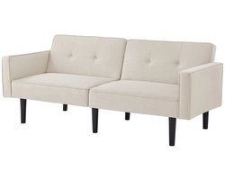 Slaapbank – Bankbed – Bedbank – 2-Zitsbank – Verstelbare Rugleuningen – Katoen-Linnen Stof – Houten Poten - 176 x 76 x 74 cm - Beige