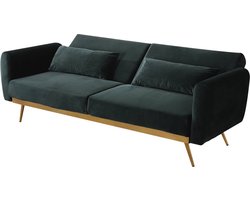 Slaapbank bankstel velours "Donia" - 203 x 81 x 83 cm - 3 zits - Groen Donkergroen