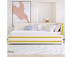 Slaapbank – Bedbank – Bankbed – Logeerbed – Slaapfauteuil – Gestoffeerd – 90x200 cm – Stevige Lattenbodem – Beige/Grijs