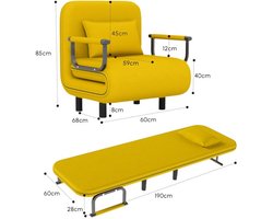 Slaapbank – Bedbank – Slaapstoel – Logeerbed – Slaapfauteuil – Geheugenfoam Matras – Metalen Frame – Inklapbaar – Afneembare Wasbare Bekleding
