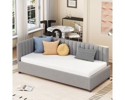 Slaapbank – Bedbank – Sofa Bed – Logeerbed – Multifunctionele Bank – Licht Beige Fluweel – Slaapoppervlak 90x200 cm – Robuust Slatframe Zonder Stroomgebruik