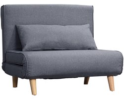 Slaapbank – Bedbank – Sofa Bed – Slaapbankje – Klapstoel – Scandinavisch Design – Verstelbare Rugleuning – Massief Grenenhouten Frame – Grijs Linnen-Look