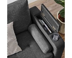 Slaapbank ComfortLuxe™ Grijs – Hoekbank met Bedfunctie en Opbergruimte, 2-Zits Gestoffeerde Slaapbank met Bekerhouders en Kussens – Modern Design – Medahomestore