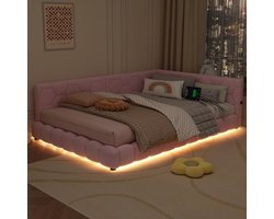 Slaapbank Dagbed 140x200 cm Roze Fluwelen Bed met Lattenbodem en 220 kg Draagkracht – Modern Logeerbed, Sofa Bed voor Kinderen, Tieners en Volwassenen