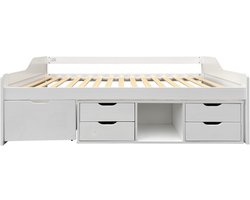 Slaapbank / daybed 90x190 cm | Kinderbed met opbergruimte en lades, wit grenenhout en MDF (zonder matras)