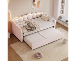 Slaapbank Flanel - Bank Bed - Ruimte Besparen - Met Ledverlichting - 213 x 99 cm - Roze