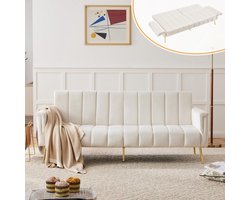 Slaapbank Fluweel - Bank met slaapfunctie - Woonkamer Meubel - 5-voudig verstelbare rug - 183x76x75cm - Beige