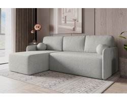 Slaapbank Hoekbank Bloom Grijs – Moderne Uitklapbare Hoekbank met Slaapfunctie – Logeerbed 198x123 cm – Stoffen Hoekbank met Kussens – Met Opbergruimte – Voor Woonkamer, Studio of Logeerkamer – Industriële Stijl