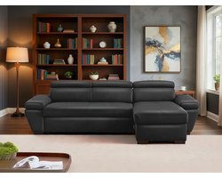 Slaapbank hoekbank Jonova – Echt Vaarsleer – 4-zits met Opbergruimte & Relaxfuncties – 256x154 cm – Rechts – Antracietgrijs – Depauw