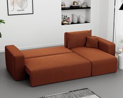 Slaapbank Hoekbank met Slaapfunctie en Opberglade – 3-Zits Hoekbank 200x125 cm – Comfortabele Woonkamer Bank met Nosag Veren – Moderne Stoffen Loungebank Baksteenrood – Novihome