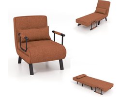 Slaapbank, inklapbaar, multifunctionele slaapstoel met 5-voudig verstelbare rugleuning, slaapbank, loungesofa met kussen, bank voor kleine huizen, woning, kantoor, tot 150 kg (bruin)