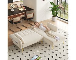 Slaapbank - L-Vormige Hoekbank Met Slaapfunctie, Modulaire 3-Zits Sofa Met Verstelbare Rugleuning En Zachte Velvet Bekleding - Multifunctionele Lounge Bank Voor Woonkamer, Slaapkamer En Gastenkamer - Beige