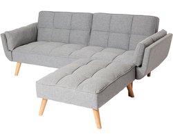 Slaapbank MCW-K18 met voetenbank, slaapbank, slaapfunctie 218x175cm ~ stof/textiel lichtgrijs