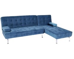 Slaapbank MCW-K22, bank hoekbank Sofa, ligvlak links/rechts slaapfunctie 236cm ~ fluweel blauw