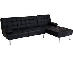 Slaapbank MCW-K22, bank hoekbank Sofa, ligvlak links/rechts slaapfunctie 236cm ~ kunstleer zwart